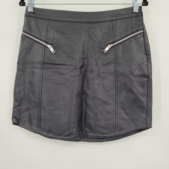 Miami Black Zipper Front Vegan Leather Mini Skirt - Picture 2 of 8